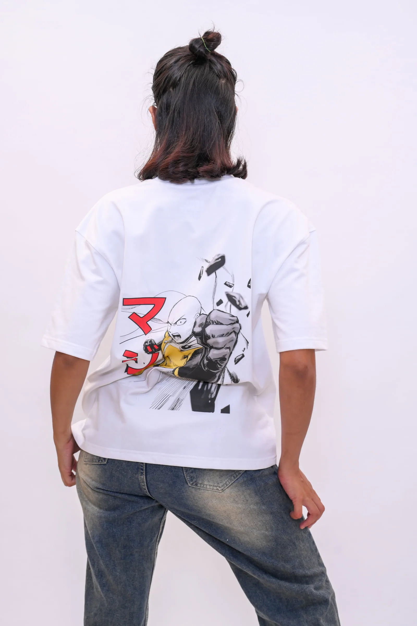 Saitama Oversized Anime Graphic T-Shirt – White