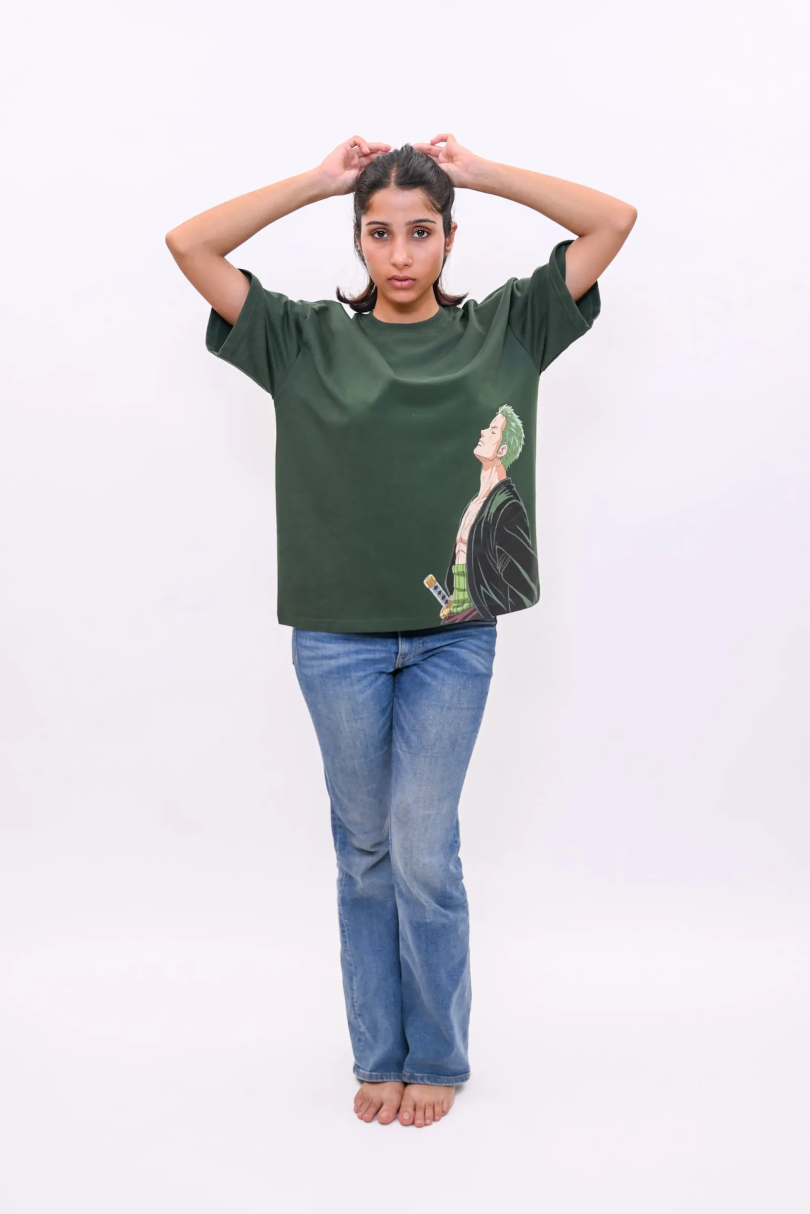 Roronoa Zoro Oversized Anime Graphic T-Shirt – Forest Green