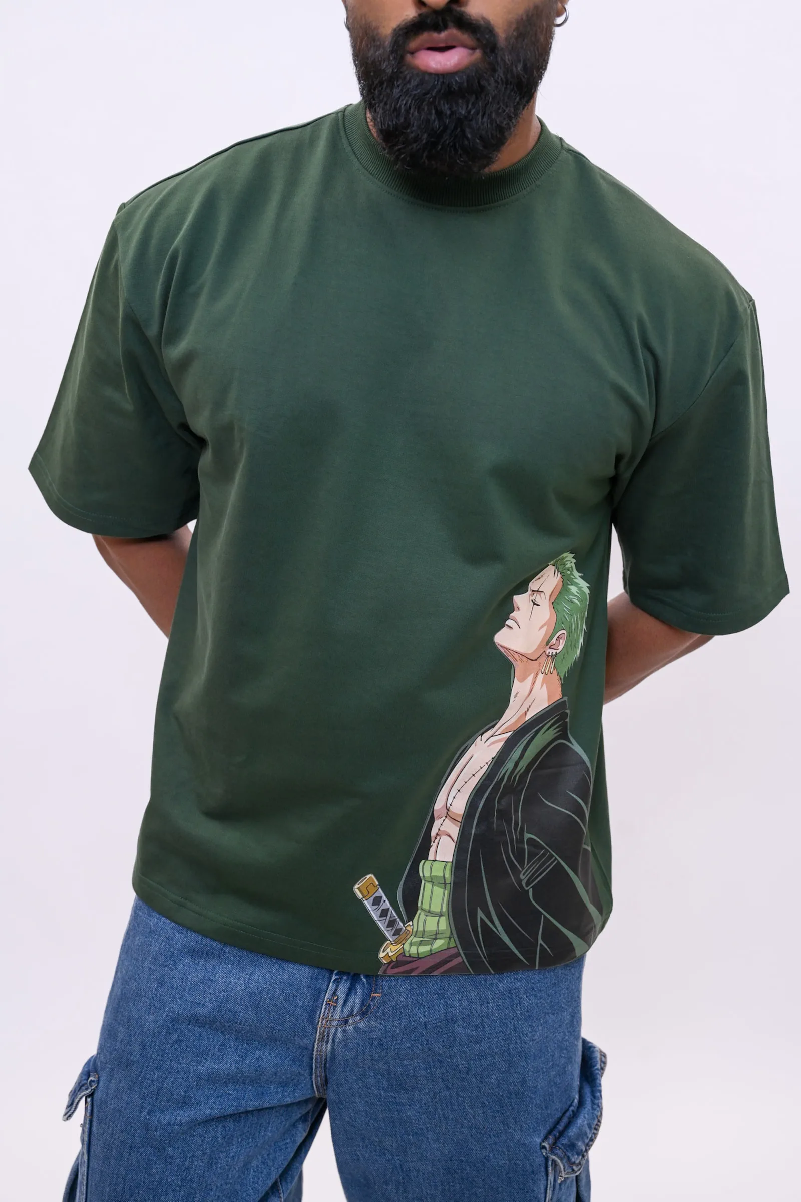 Roronoa Zoro Oversized Anime Graphic T-Shirt – Forest Green