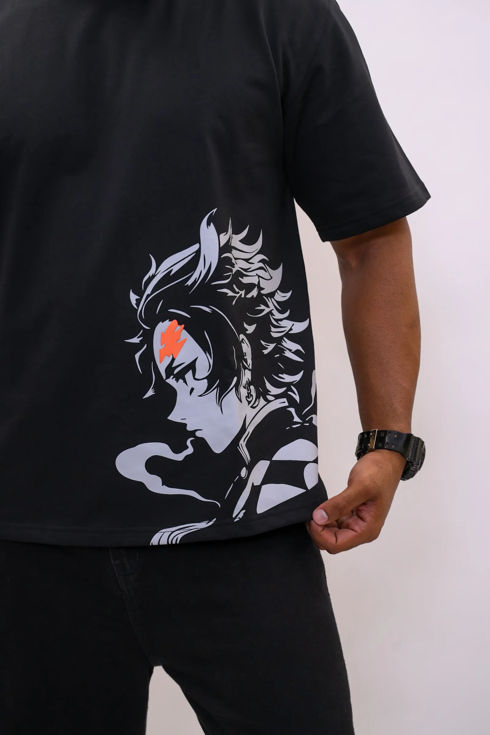 Tanjiro Kamado Oversized Anime Graphic T-Shirt – Black