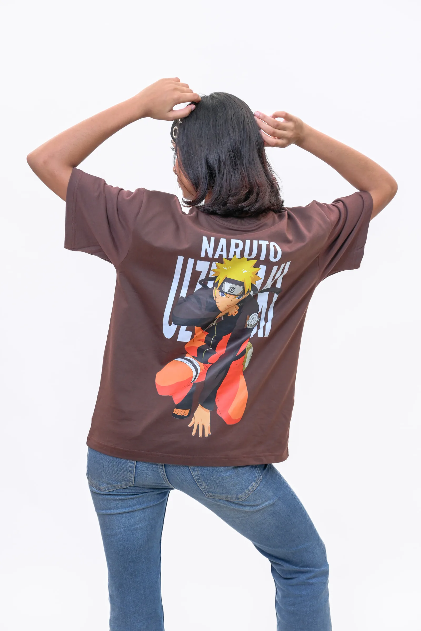 Naruto Uzumaki Oversized Anime Graphic T-Shirt – Brown