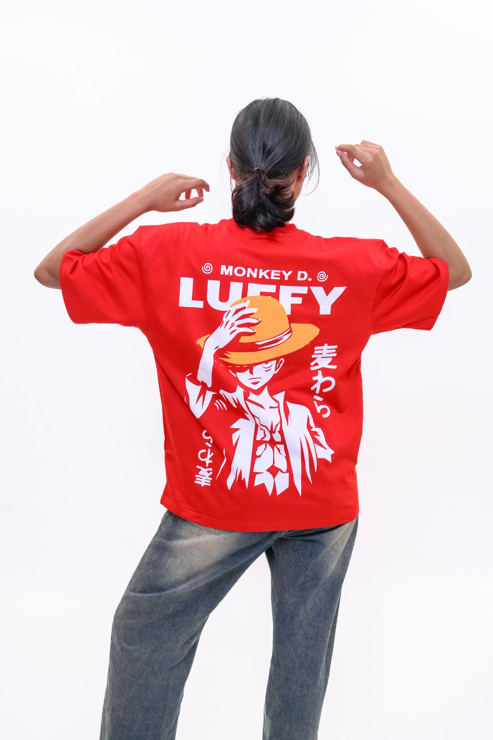 Monkey D. Luffy Oversized Anime Graphic T-Shirt – Red