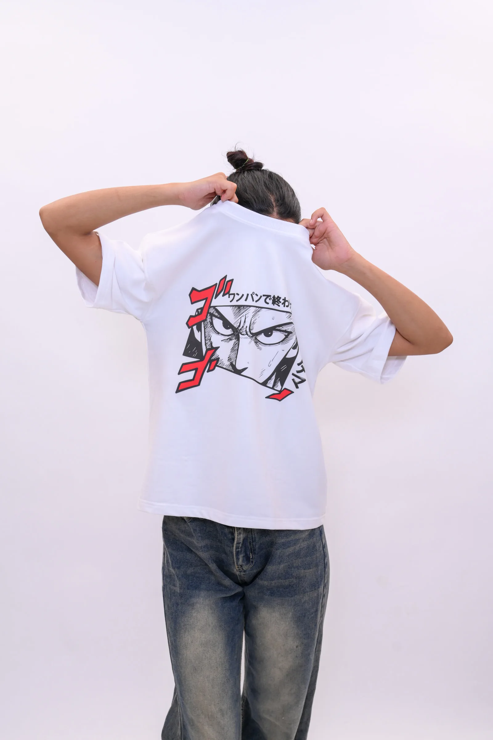 Saitama Oversized Anime Graphic T-Shirt – White